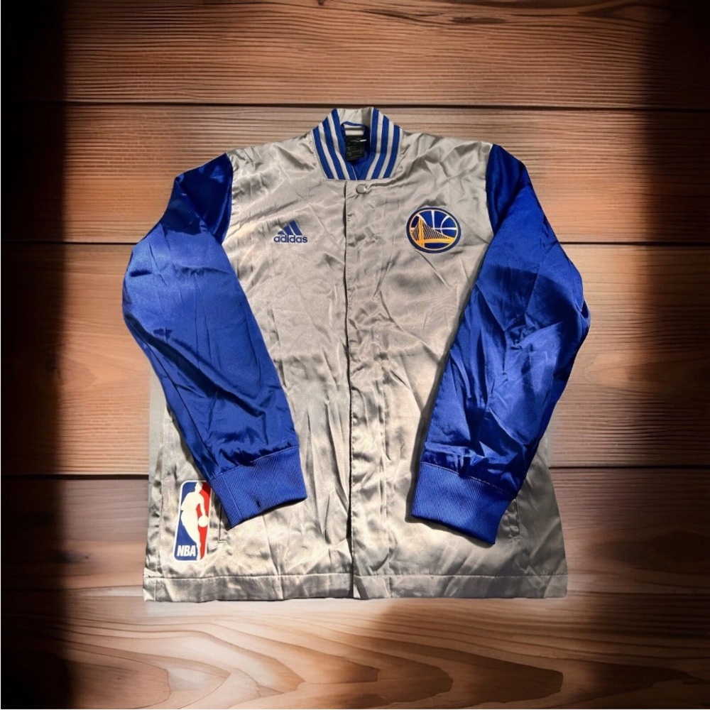 Adidas Golden State Warriors NBA Basketball Snap Satin Jacket Coat Mens Small